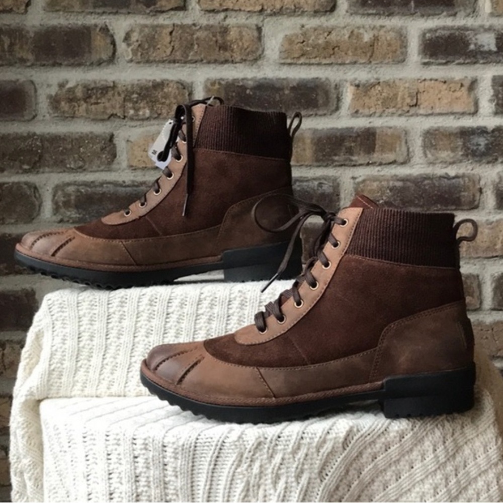 UGG Cayli Coconut Shell Rain Boot Lace up Duck Bootie Women's US Size 8 Brown